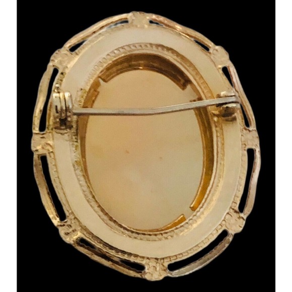 BEAUTIFUL Vintage SHELL CAMEO Lady PENDANT BROOCH Gold Filled Sterling - Picture 7 of 8